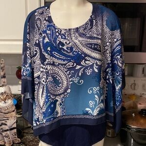 d womens Chico’s blue dohlman sleeve stretch regular size blouse size 2